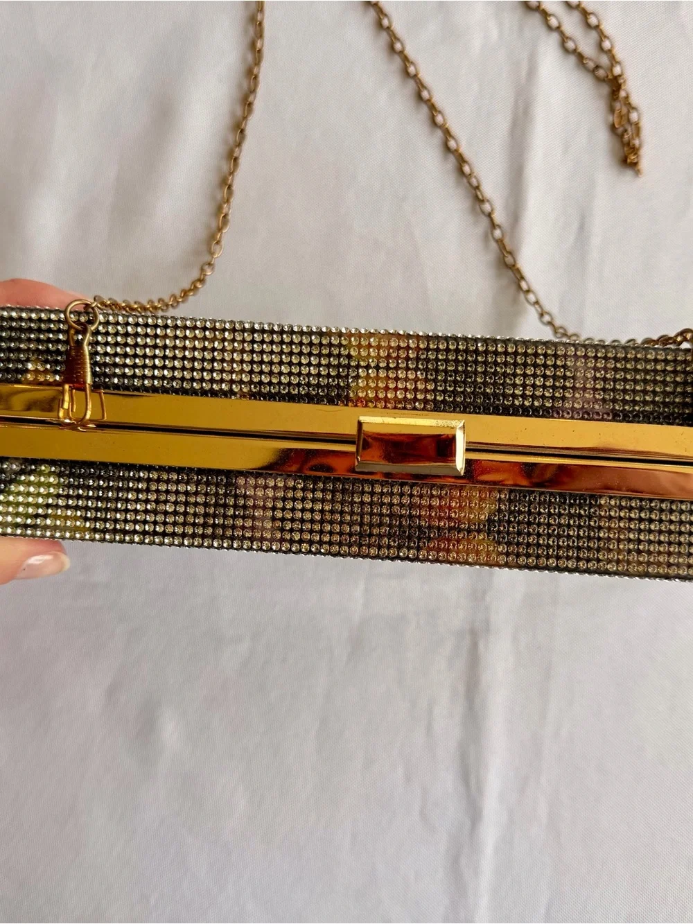 Natasha Butterfly Box Clutch with Glass Stones & Metal and Chain Strap